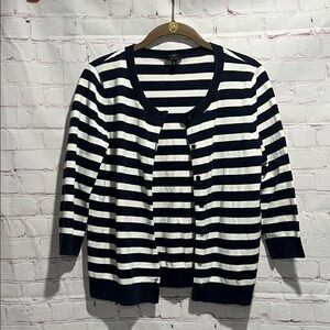 Talbots Cotton‎ Blend Navy and White Striped Cardigan Woman’s Size Large Petite